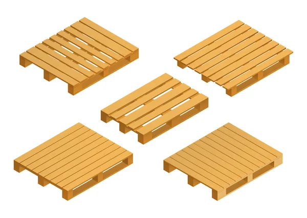 Houten Laadborden Voor Vracht Scheepvaart Isometrische Pictogrammen Set Geïsoleerde Vector — Stockvector