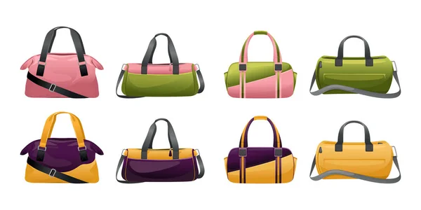 Sacs Sport Colorés Icône Set Rose Vert Brun Jaune Sacs — Image vectorielle