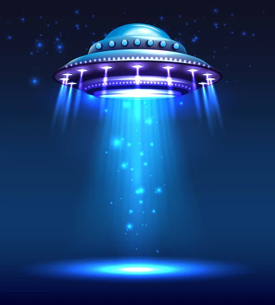 Alien Ufo Achtergrond Met Ruimte Symbolen Realistische Vector Illustratie — Stockvector