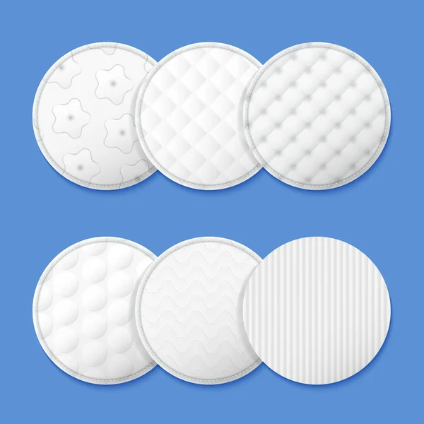 Cotone Cosmetico Realistico Composizione Pad Cotone Rotondo Con Diversi Modelli — Vettoriale Stock