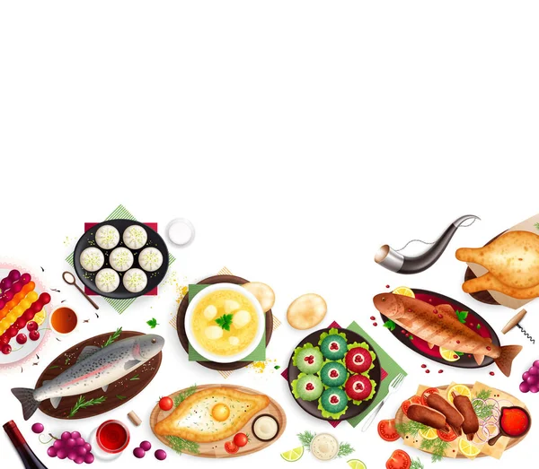 Cuisine Géorgienne Composition Plate Avec Espace Vide Entouré Vues Isolées — Image vectorielle