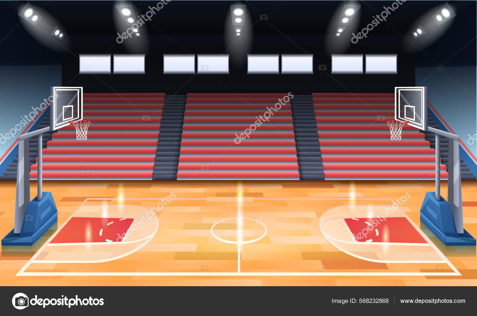 Campo de salão vazio dos desenhos animados para jogar basquete jogo de  equipe, aro para bolas