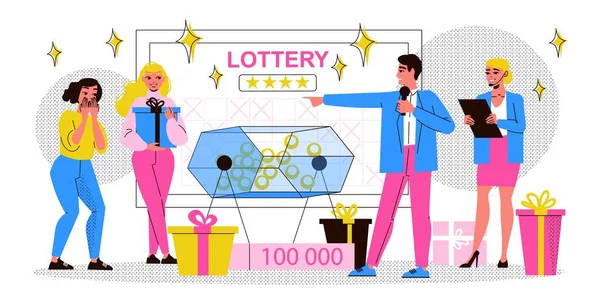Fortune Games Plat Beeld Met Mensen Die Winnen Bingo Loterij — Stockvector