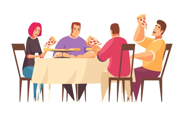 Pizza Composition Doodle Style Human Characters Handling Delicious Pizza Vector — Vector de stock