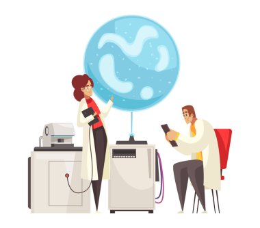 İnsan karakterleri vektör illüstrasyonlu yüksek teknolojili bilimsel ekipmanların izole edilmiş görüntüleriyle mikrobiyoloji bileşimi