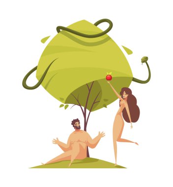 Din sahnesi illüstrasyonunda karalama tarzı mitolojik karakterler içeren İncil anlatımları