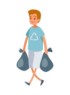 Çöp toplama modern düz kompozisyon sıralama çöp toplama açık hava temizlik doğa vektör ilüstrasyon