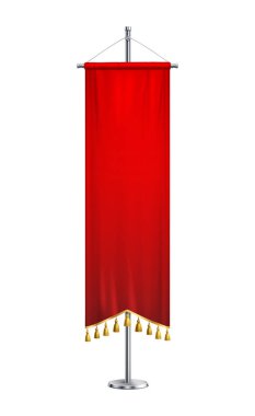 Sütunlarda püslü kırmızı flama ve vektör illüstrasyonunda Pennon 'un izole edilmiş görüntüsü.