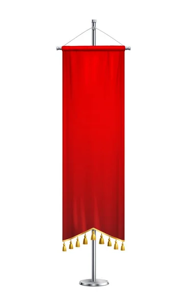 Banderín Rojo Con Borlas Pedestal Composición Realista Con Imagen Aislada — Vector de stock