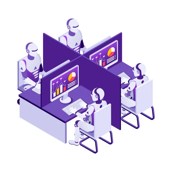 Automatisation Robotique Des Processus Composition Isométrique Avec Illustration Vectorielle Icônes — Image vectorielle