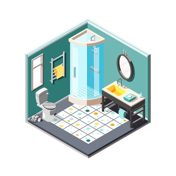 Hostel Lavatory Isometric Composition — Stock Vector