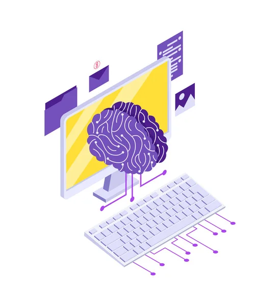 Computadora Cerebro Automatización Composición — Vector de stock