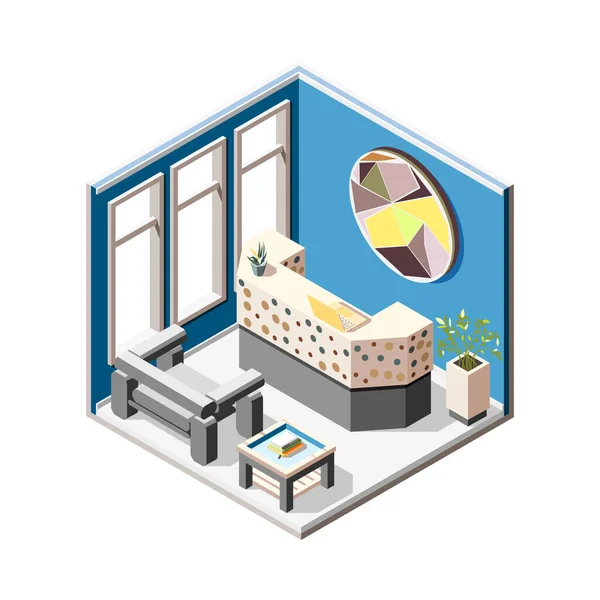 Hostel Reception Isometric Composition — Stock Vector