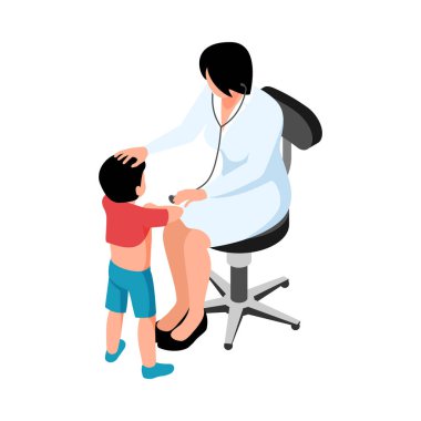 Boş arkaplan çizimi üzerinde izole edilmiş insan karakterleri olan Isome doktor çocuk doktoru tıp kompozisyonu