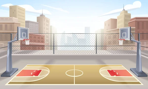 Basketbalveld Cartoon Illustratie — Stockvector