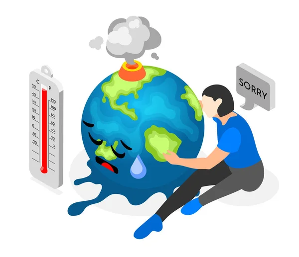Cambio climático Composición isométrica — Vector de stock