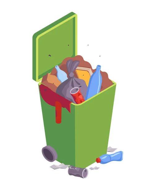 Overstuffed Garbage Container Composition — Stock Vector