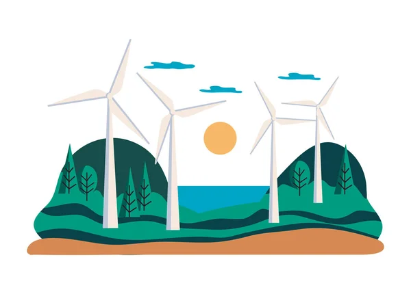 Turbine eoliche Ambiente Composizione — Vettoriale Stock