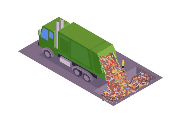 Composición de descarga de camiones de saneamiento — Vector de stock
