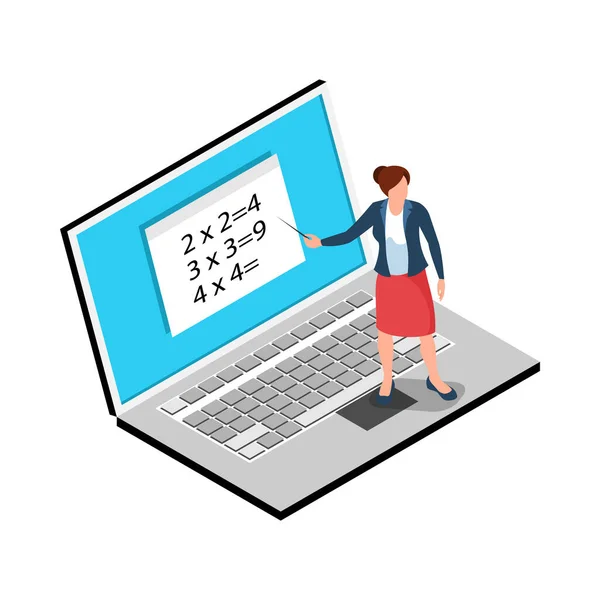 Laptop Maths Teacher Composition — Stock Vector