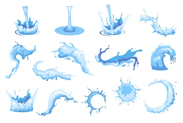 Pouring Water Splashes Drops Flat Icons Set Isolated Vector Illustration — Stock Vector