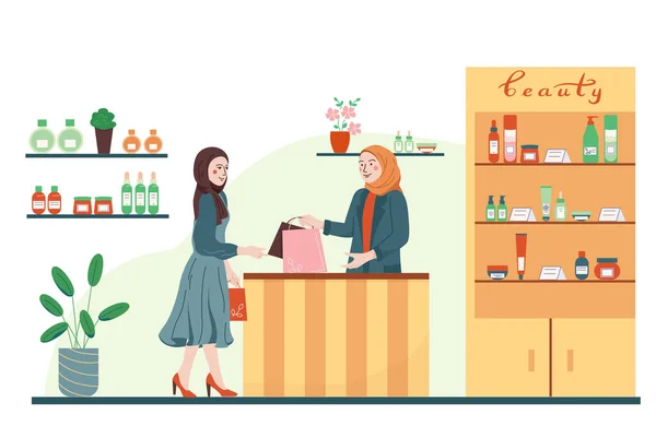 Muslim Woman Store Composition — Stock Vector