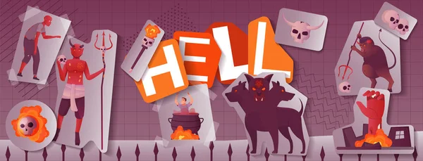 Hell Flat Collage — Stock Vector