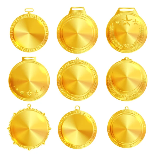 Conjunto realista de medalha de ouro —  Vetores de Stock