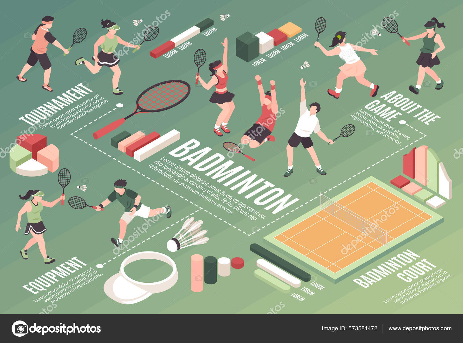 Isometric Badminton Infographic Composition Stock Illustration by ...