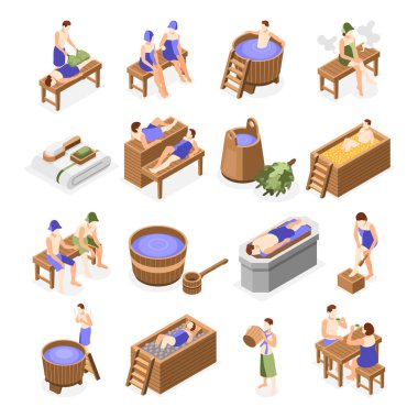 Hamam ve Spa Rahatlatıcı Isometric Simgeleri