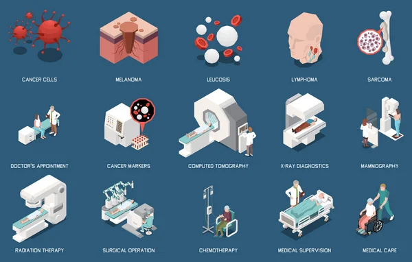 Conjunto de Oncologia Isométrica — Vetor de Stock