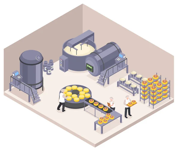 Composición de producción de queso isométrico — Vector de stock