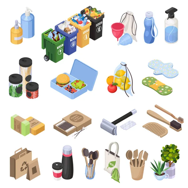 Sustainable Living Zero Waste Isometric Set — Stockový vektor