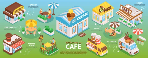 Isometric Street Cafe Infografika — Wektor stockowy