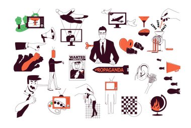 Propaganda düzlüğü televizyon gazetecileri. Zombilere sahte haberler dağıtan izole edilmiş vektör illüstrasyonu.