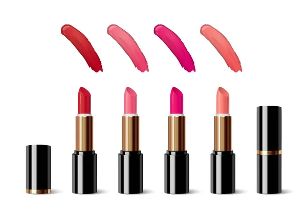 Lippenstift Make Realistisches Set Aus Buntem Lippenstift Mit Uhren Und — Stockvektor