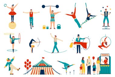 Profesyonel atristler ve sanatçıların izole ettiği düz sirk simgeleri