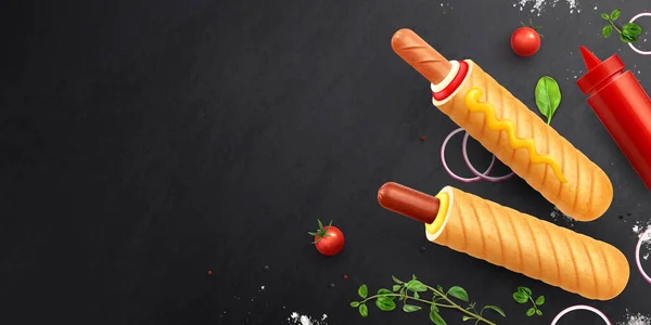 Hot Dog Français Composition Réaliste Avec Ensemble Images Isolées Avec — Image vectorielle