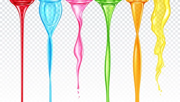Цветной Поток Жидкости Реалистичный Набор Прозрачном Фоне Абстрактной Композиции Изолированной — стоковый вектор