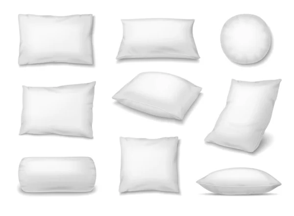 Pillow Realista Conjunto Ícones Isolados Com Travesseiros Brancos Macios Várias — Vetor de Stock