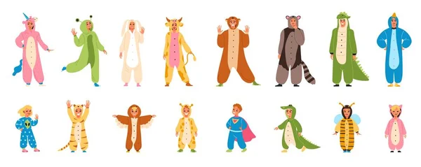 Kigurumi Icona Pigiama Set Costumi Peluche Divertenti Adulti Bambini Forma — Vettoriale Stock