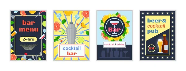 Set Van Vier Geïsoleerde Verticale Posters Met Bar Menu Achtergronden — Stockvector