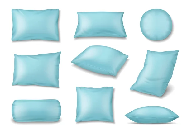 背景ベクトル図上の異なる形状のラベンダー色の枕の孤立した画像と現実的なセットを枕 — ストックベクタ