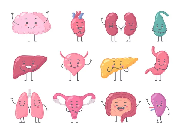 Set Icone Isolate Con Personaggi Stile Cartone Animato Diversi Organi — Vettoriale Stock