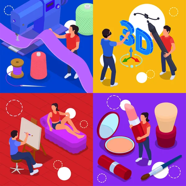 Art and creative professions isometric 2x2 set isolated vector illustration