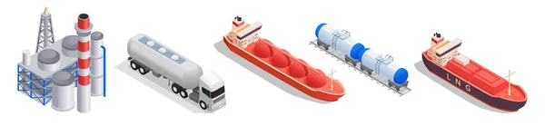 Kapal Kargo Komersial Dan Kapal Tanker Isometric Set Untuk Transportasi - Stok Vektor