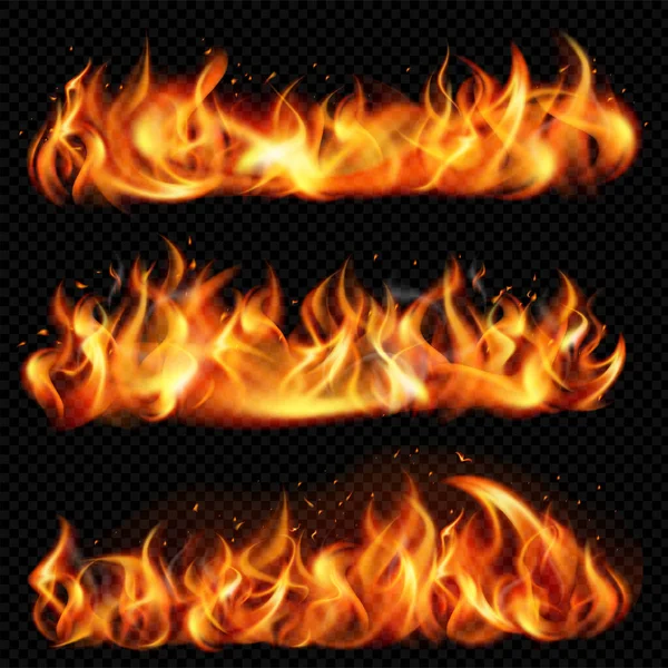 Isolated Realistic Flame Fire Icon Set Borders Flame Form Long — Stock Vector