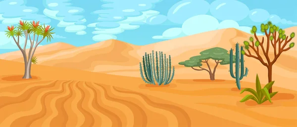 Ilustración Horizontal Dibujos Animados Del Desierto Con Diferentes Formas Árboles — Vector de stock