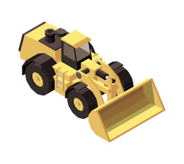 Boş arkaplan üzerinde mayın makinesinin izole edilmiş görüntüsüyle maden makinesinin izometrik bileşimi 3d vektör illüstrasyonu