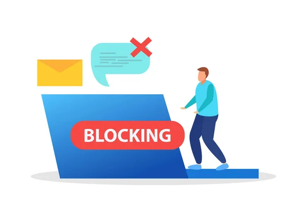 Internet Blocking Flat Composition Isolated Ban Signs Messages Computer Windows — Vector de stock